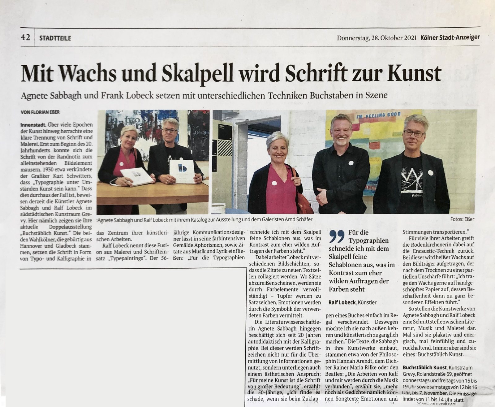 ARTICLE IN KÖLNER STADTANZEIGER (NEWSPAPER COLOGNE)